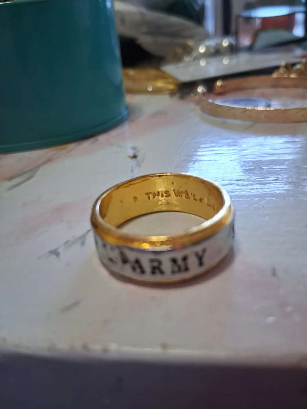Gold and Silver Two-Tone Inspirational Army Ring -  Jewelry